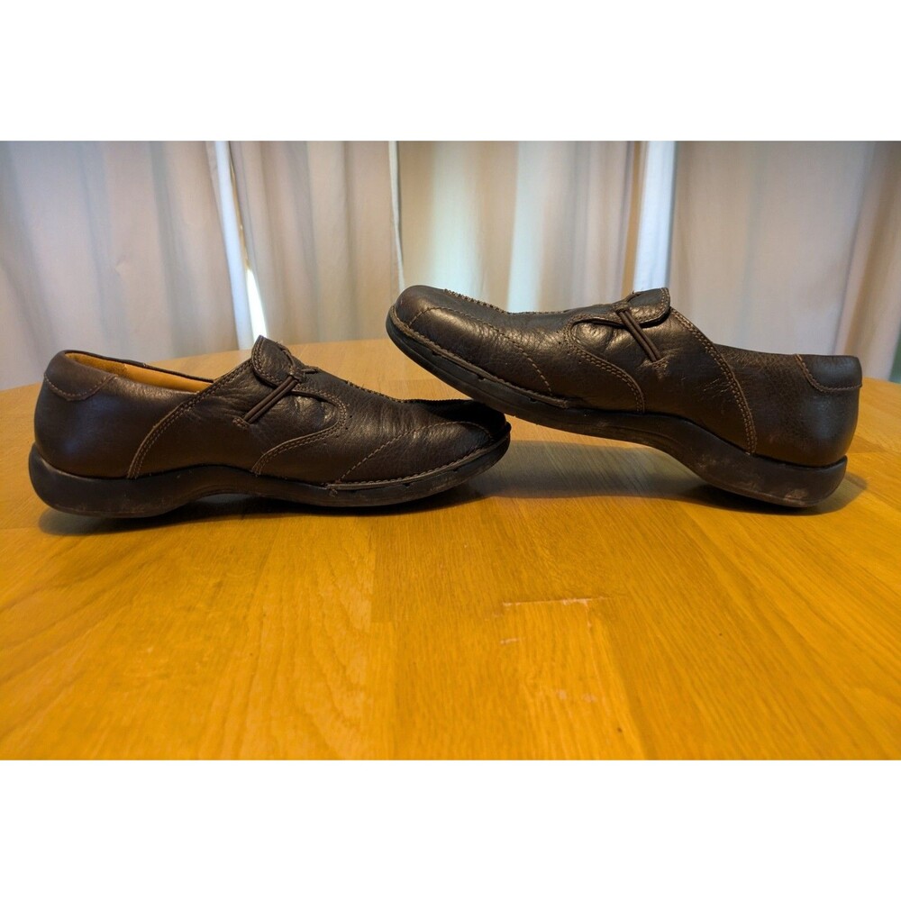 Vintage 90s Y2K CLARKS Womens 10N Leather Clogs Slip On Wedge Comfort BROWN